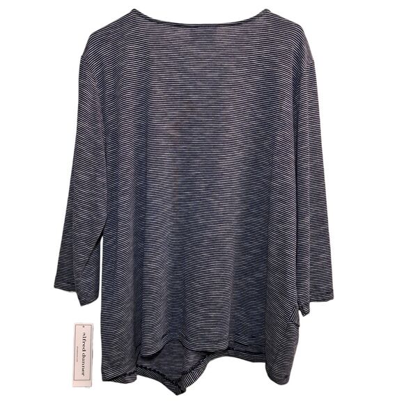 NEW Alfred Dunner Floral Embroidered Tunic Striped Size XL Gray / Indigo - Picture 2 of 9